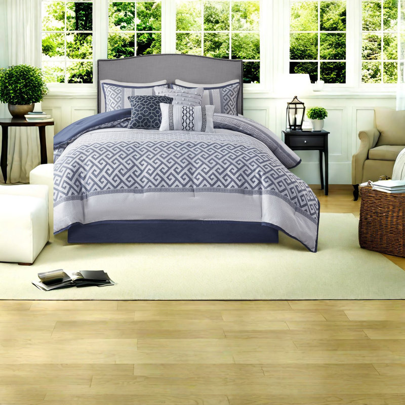 Ensemble de literie bleu marine élégant, édredon en jacquard de polyester, style traditionnel