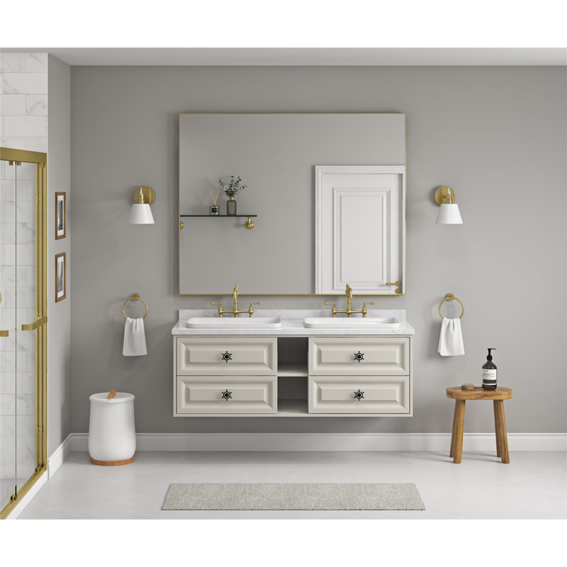Armoire de salle de bain avec tiroirs de rangement et tablettes ouvertes, armoire de style moderne pour salle de bain, Kaki