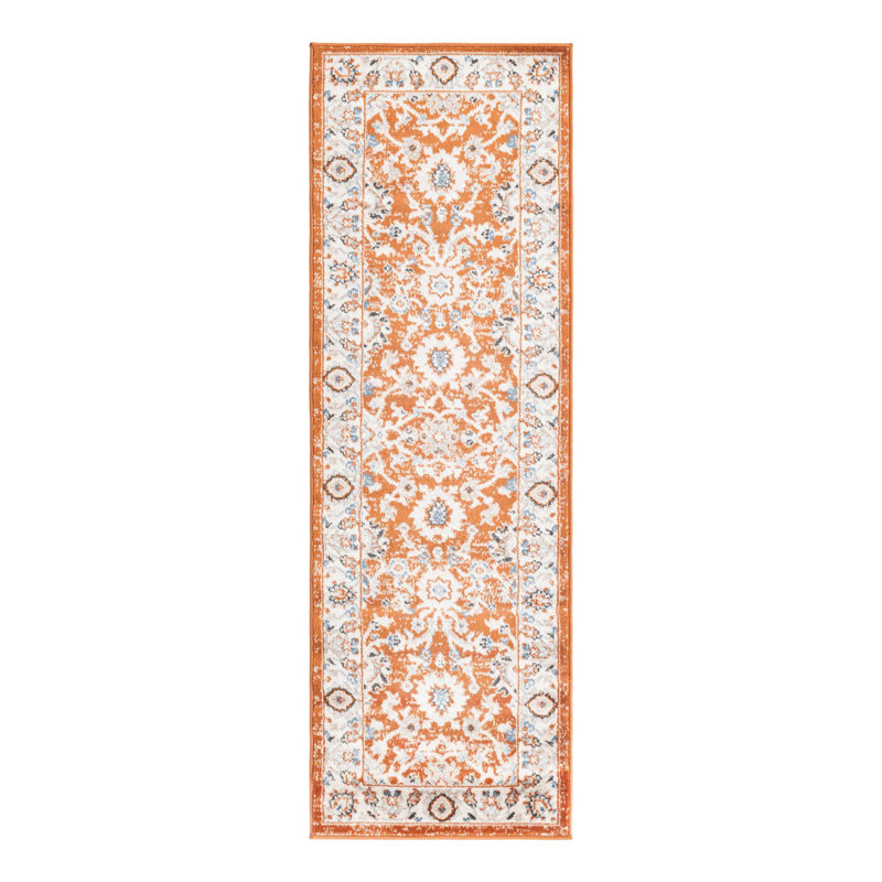 Tapis tissé à la machine Kyte - rouille / rouge / crème, Tapis de couloir 2 pi x 6 pi