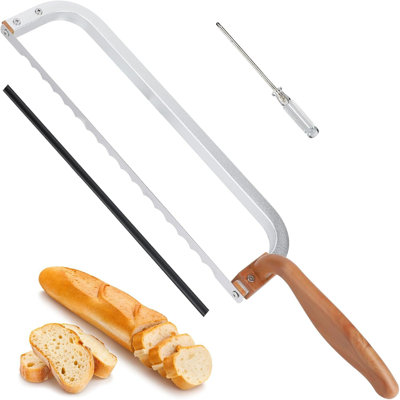 Bread Knife Handmade Bread Bow Knife 16" Serrated Bowl Knife, Aluminum Alloy Bread Saw Sourdough Knife Suit for Left & Right Handed People to Cut Baguettes Vegetables Fruits