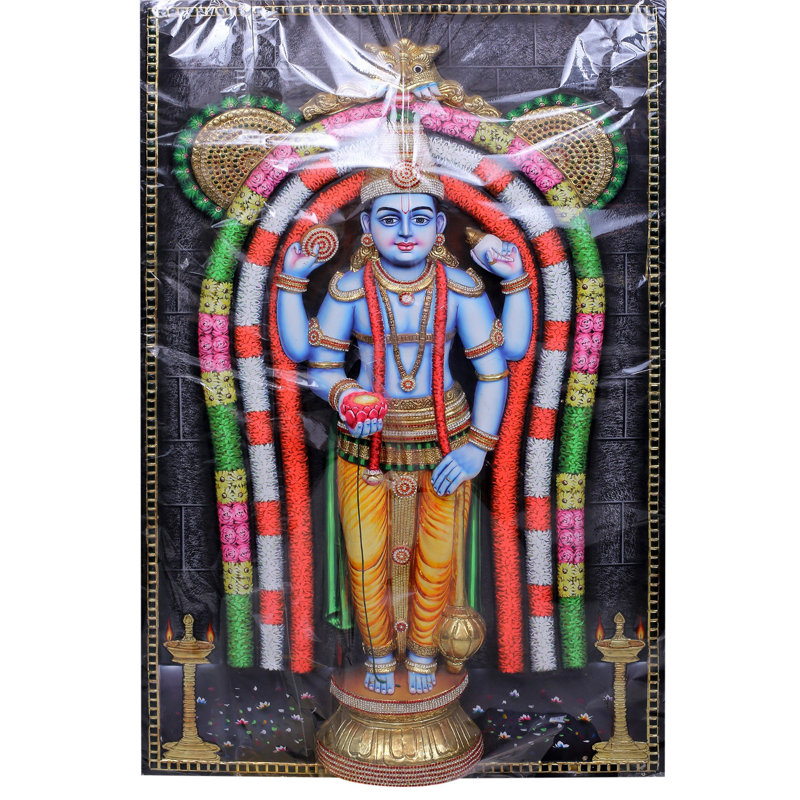 Lord debout Guruvayurappan | Couleurs traditionnelles avec or 24 carats | Avec cadre