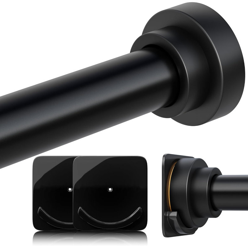 Tringle à rideau de douche extensible noire mate de 31 à 94 pouces, en acier inoxydable robuste antirouille de 1,1 pouce, sans perçage, pour salle de bain et séparation de fenêtre.