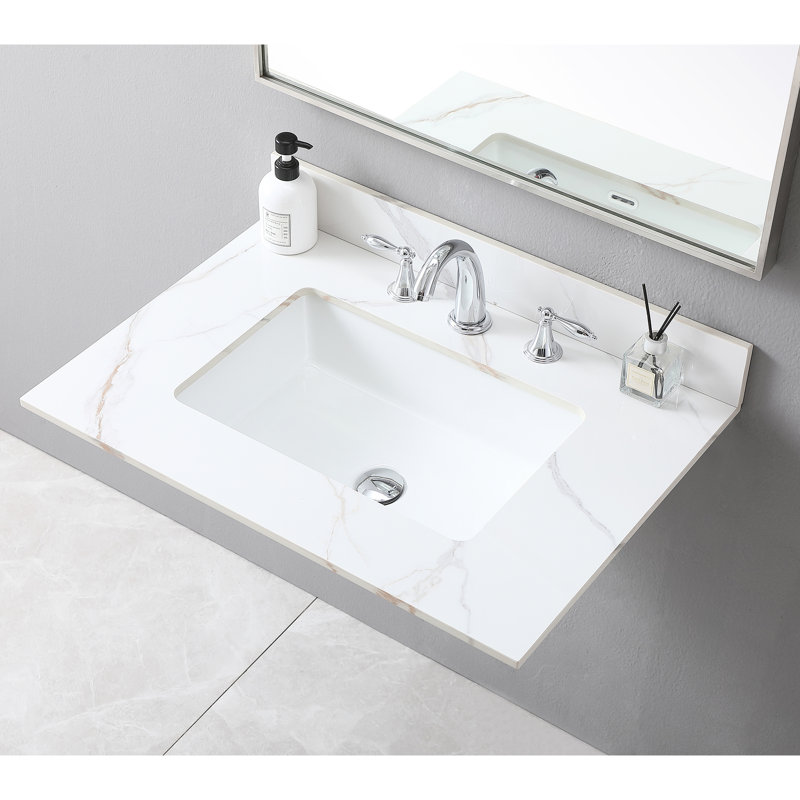 31inch Bathroom Vanity Top Gold, Sintered Stone, Undermount Ceramic Sink, Backsplash, Magnificent 31" Gold Stone Top, With Fits 30-in Cabinet, Wonderful Design