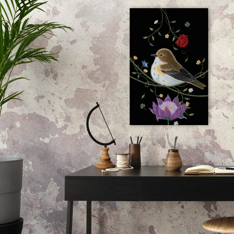 Gisèle - animaux fantaisie oiseaux fleurs roses, H 24 po x l 16 po