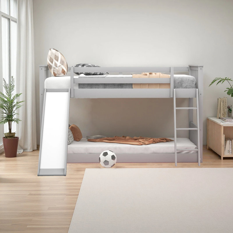 Lit avec glissière convertible et échelle, Gris
