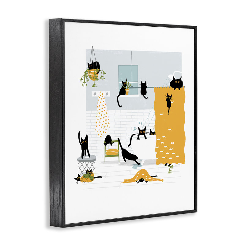 «Black Cats Bath», art de la giclée encadrée par Leeza Hernandez, H 14 po x l 11 po, Estampe numérique Farmhouse