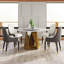 Table de salle à manger ronde 53 po en marbre avec base en fer artificiel bronze pour 6 personnes, table tournante en pierre artificielle blanche 23,62 po, blanc