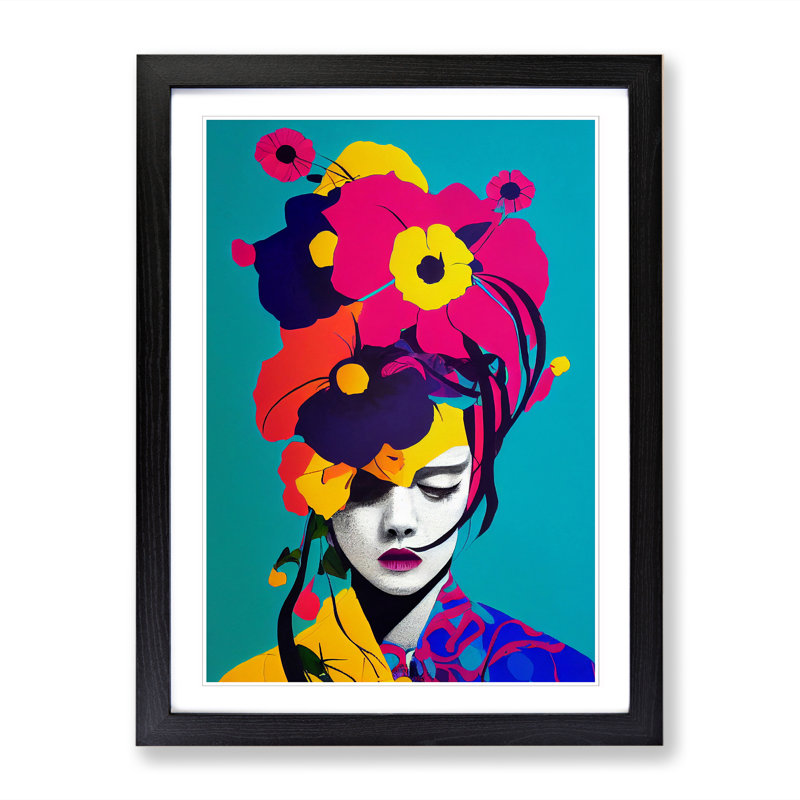 FRM-V0523-835X Floral Woman Pop 1 Piece Single Picture Frame Wall Art, 34cm H x 25cm W x 2cm D, Oak Framed