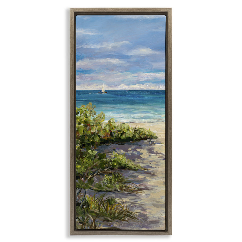Grassy Beach Shore, 25" H x 11" W, Montalcino Elm Floater Frame
