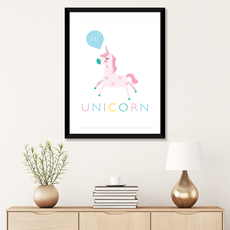 Licorne - imprimé, Papier encadré noir, Blanc, H 32 po x l 24 po x P 1 po