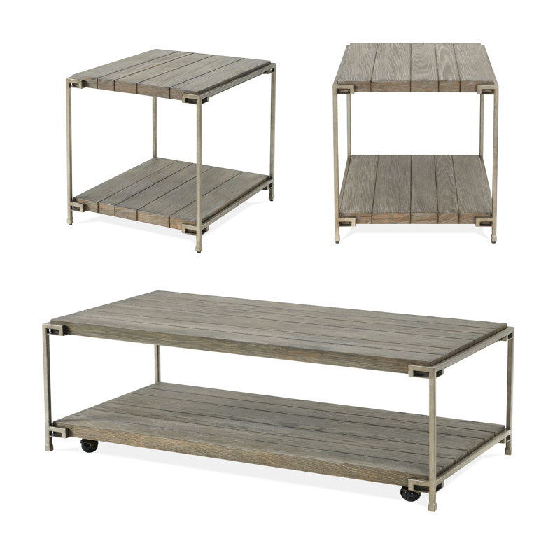 Table basse et tables de bout Contemporary Living, graphite vieilli, structure en bois franc massif et métal 3, Brun