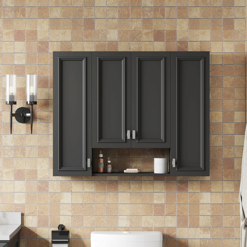 Armoire à pharmacie murale moderne avec 5 tablettes réglables et charnière à fermeture en douceur pour la salle de bain