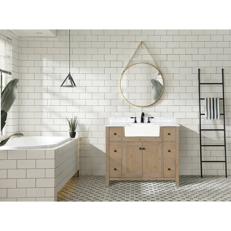 Sally 42'' Weathered Fir Bathroom Vanity with Marble Top