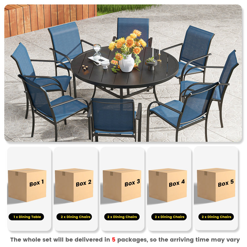 Ensemble repas d'extérieur L 47,2 po Devalious, Noir / bleu / noir