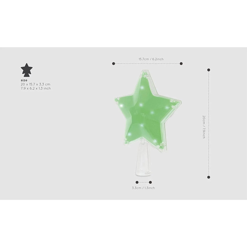 Christmas LED Lightweight Star Tree Topper, Green