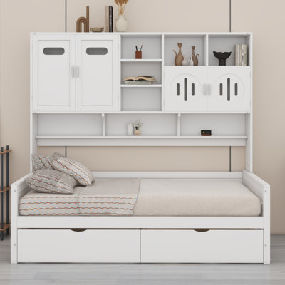Lit de jour avec 2 tiroirs, armoire et tablette tout-en-un
