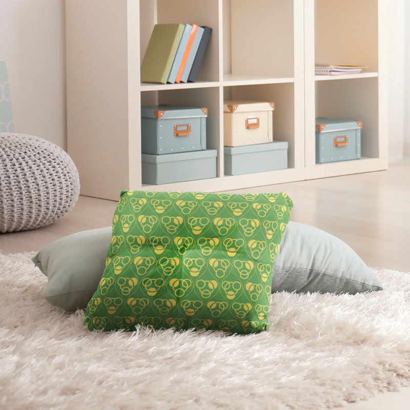 Coussin de sol classique à motif de cercles et de vagues, 30 po x 30 po, Vert/jaune
