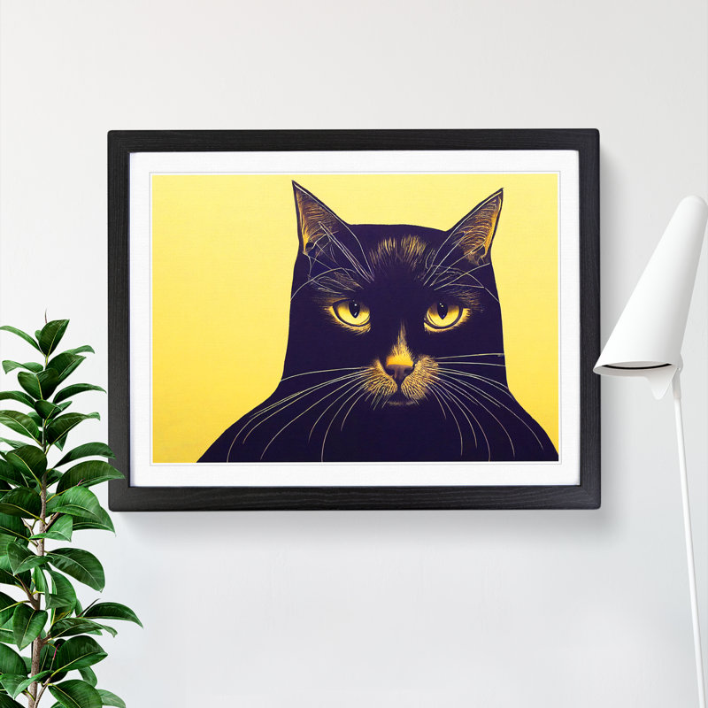 Groovy Cat - Single Picture Frame Print, Black Framed, 34cm H x 46cm W x 2cm D