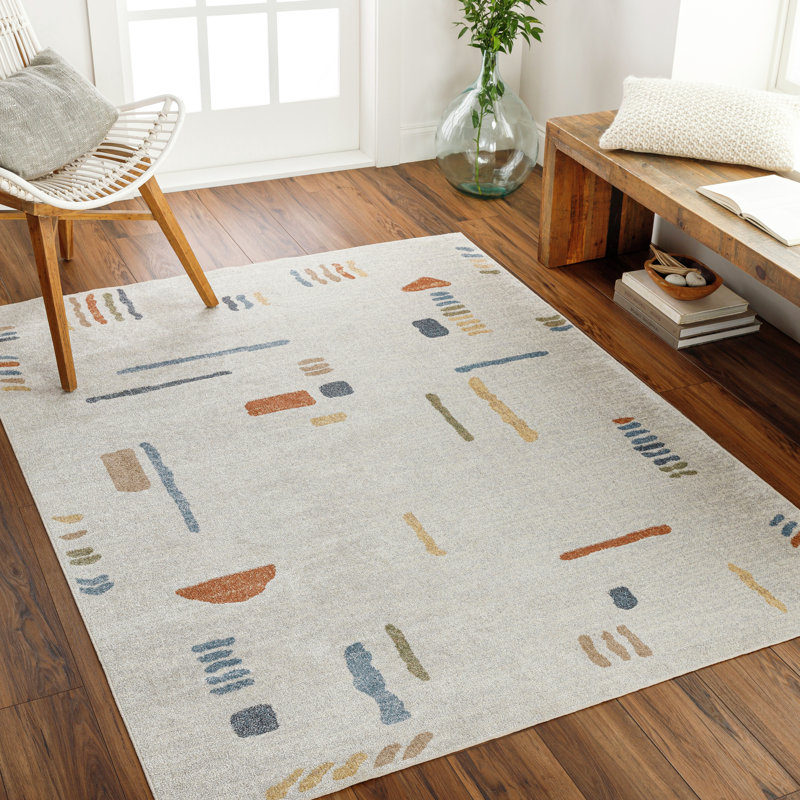 Derra Machine Washable Modern Boho Beige Area Rug, Rectangle 160 x 213cm