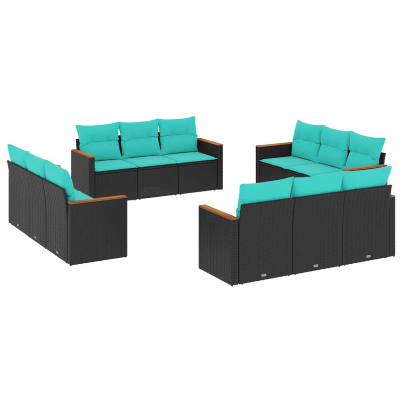  Ensemble de canapé de patio 12 pièces avec coussins en rotin de polyester noir