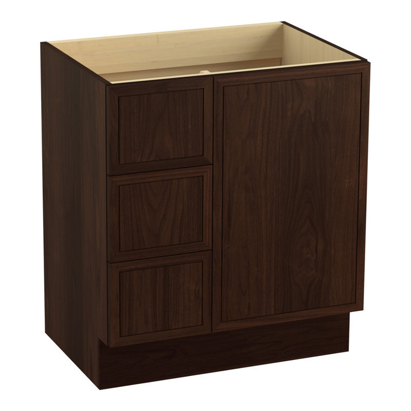 Jacquard 30" Vanity Base Only with Toe Kick, 1 Door and 3 Drawers on Left, Ramie noyer