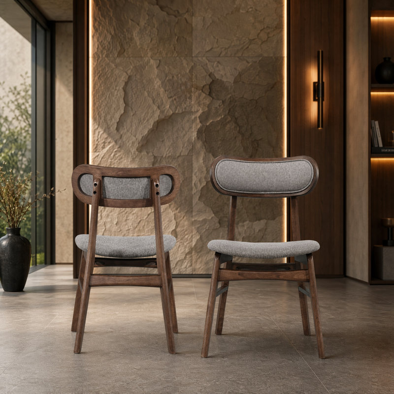 Upholstered Side Chairs with Solid Wood Frame, Brown