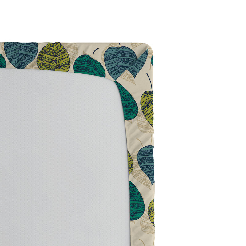 Ambesonne Nature Fitted Sheet Leaves Botanical Style Art, Jade Green/Pale Khaki Floral, Queen Fitted Sheet