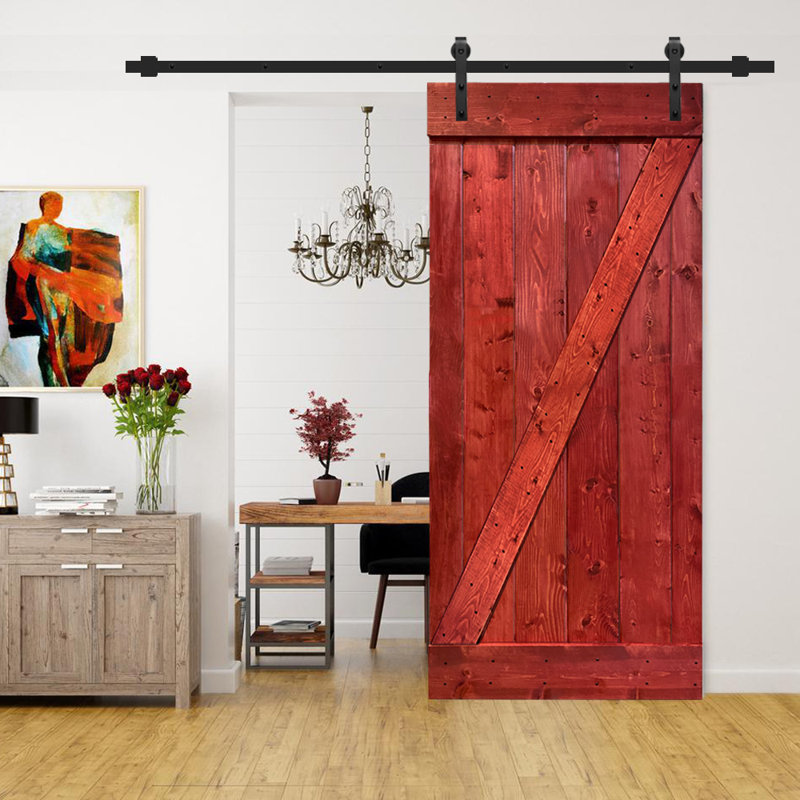 Solid Pine Light Green Barn Door with Matte Black Hardware