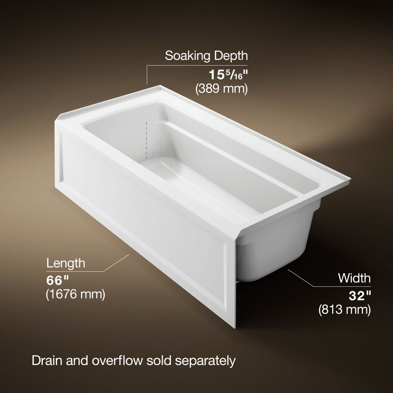 Archer 66" x 32" Soaking Bathtub, White, Right