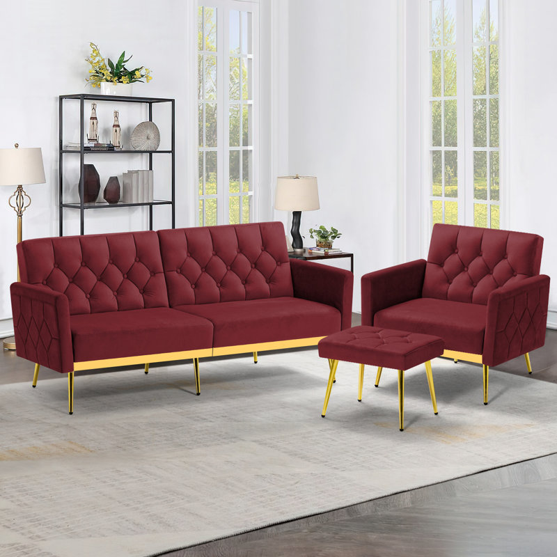 2 - Piece Velvet Living Room Set, Red