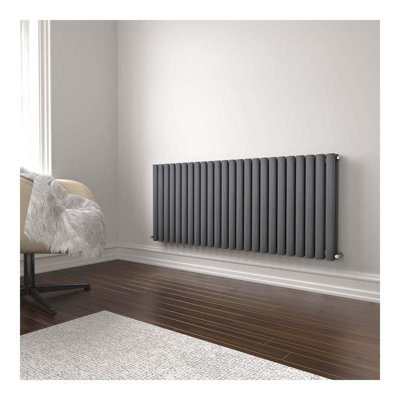iBathUK Princia Horizontal Double Oval Panel Radiator Angled Valve