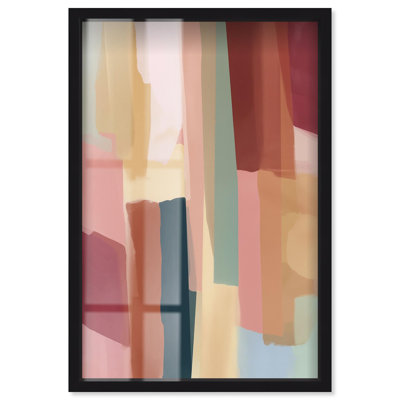 Soft Color Bars Shadowbox Print Pink Modern Wall Art by Art Remedy, Black Frame, 16 x 24