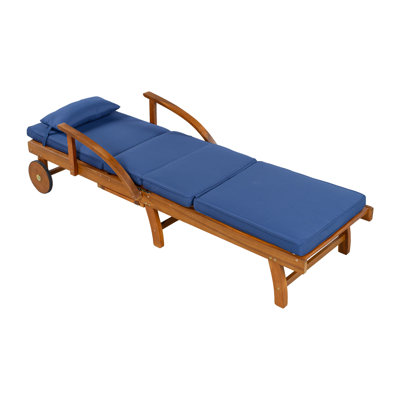 Adjustable Outdoor Lounge Chair – Acacia Wood Frame with Cushions, Reclining Backrest & Leg Rest, Headrest & Retractable Side Tray, for Patios, Poolsides