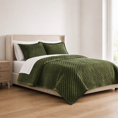 3-Piece King Velvet Coverlet Mini Set,Green