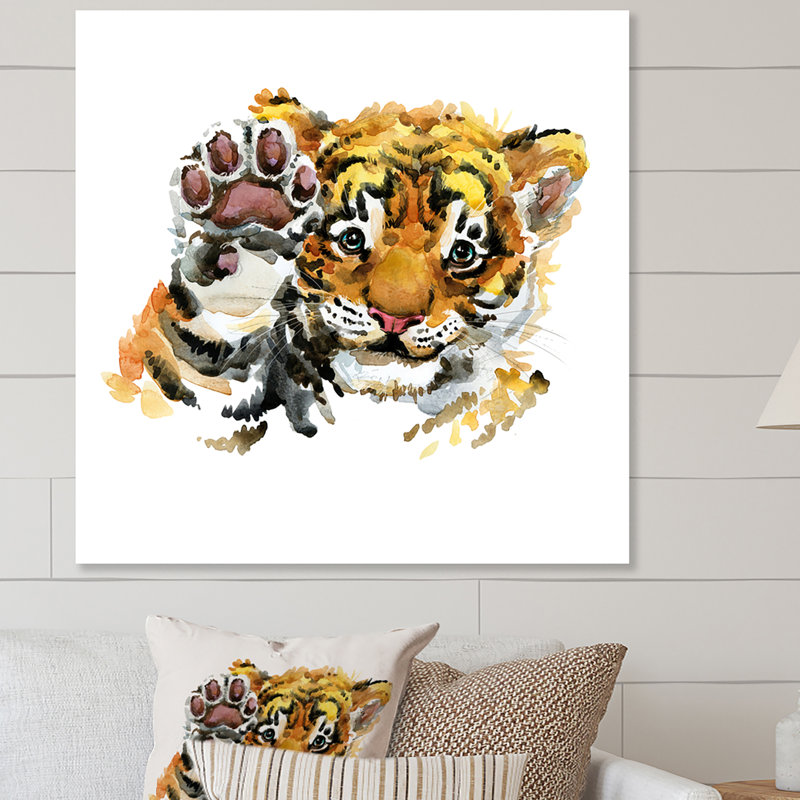 Illustration d'un mignon petit tigre - sur, H 16 po x l 16 po x P 1 po, Toile tendue