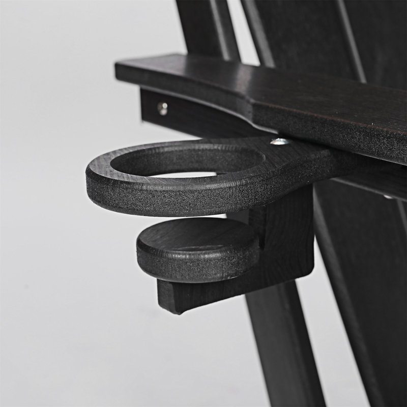 HDPE Folding Adirondack Chair With Dual Cup Holder, Black