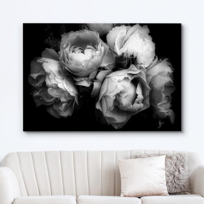 Bouquet of Chinese Rose Flowers Floral Plants Photography Modern Art Duotone Dark Black and White