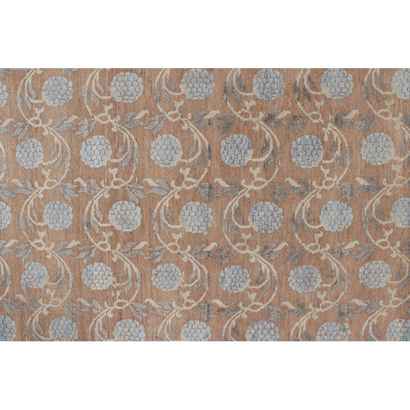 Rug & Kilim’S Modern Block Print Rug In Brown With Blue Floral Patterns