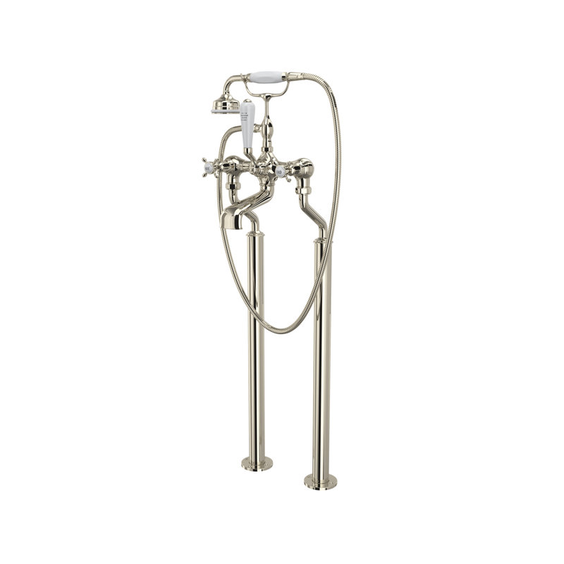 Edwardian Traditional Floor Mount Tub Filler, Polished Nickel