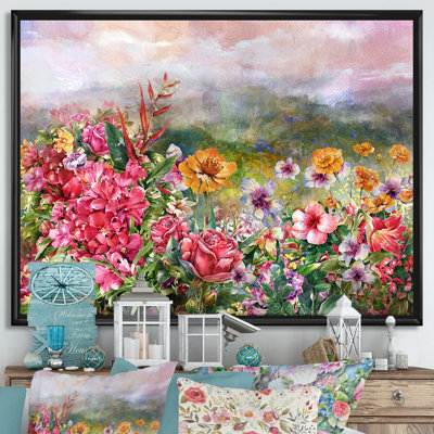 Fleurs printanières multicolores sur fond brumeux - Impression sur toile