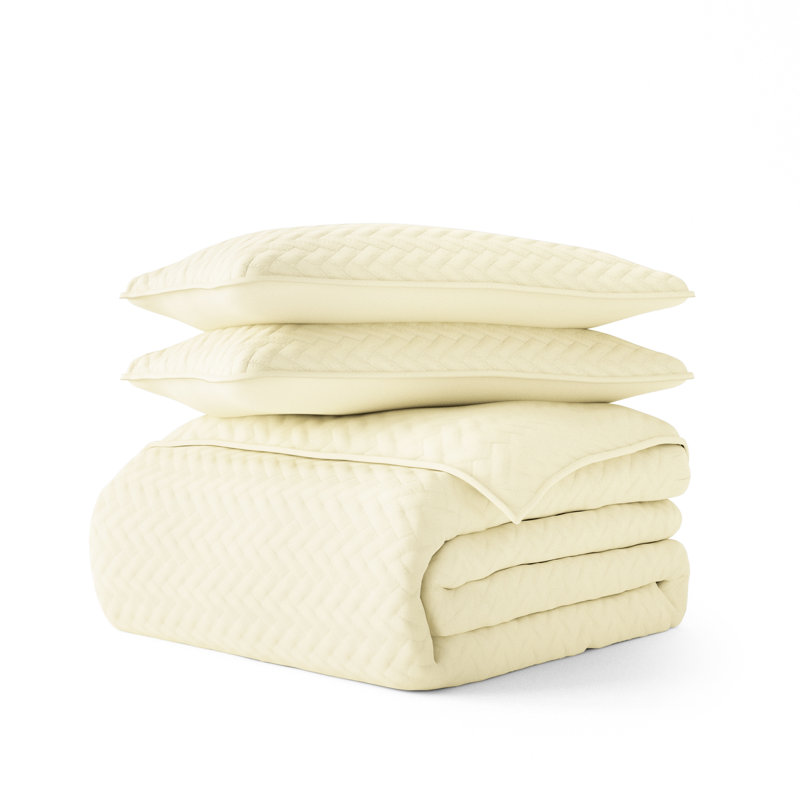 King Size Yellow Microfiber Quilted Coverlet Set