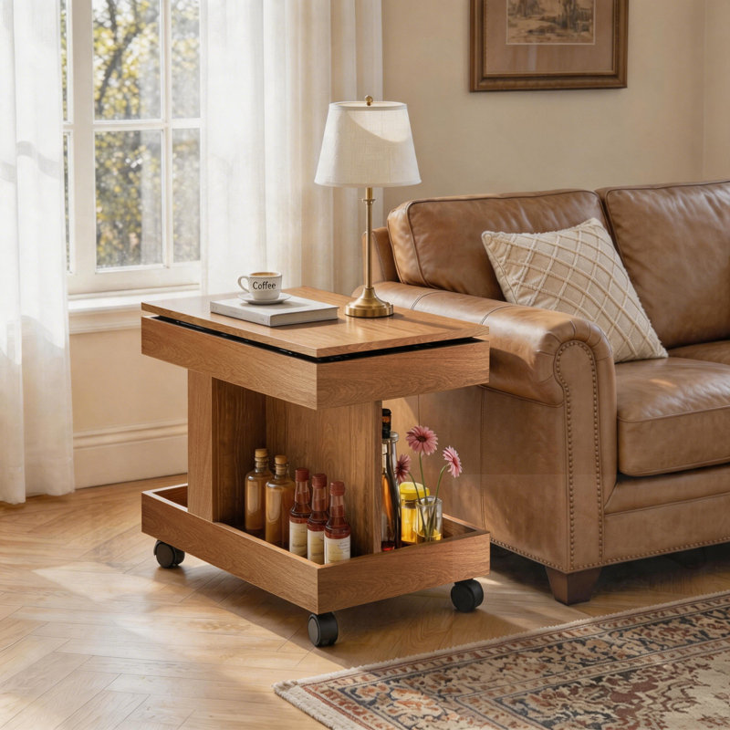 360°Rotating End Table with Wheels