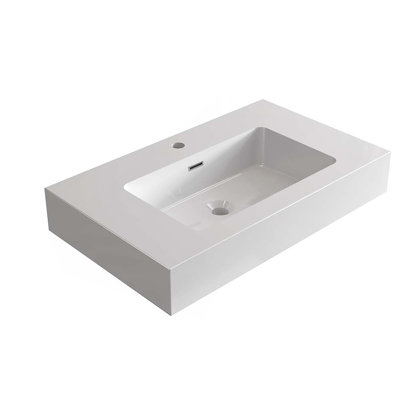 Bassin intégré à surface solide SANS drain et robinet, couleur blanc brillant