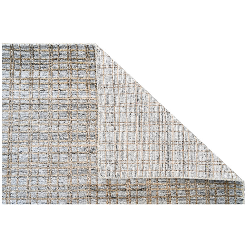 Hand Knotted Geometric Area Rug in Beige/Silver/Black