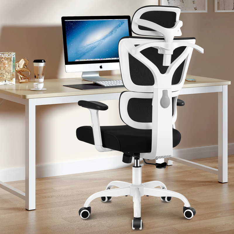 Inbox Zero Jumaane Adjustable Ergonomic Swiveling PC & Racing Game Chair, White, Black