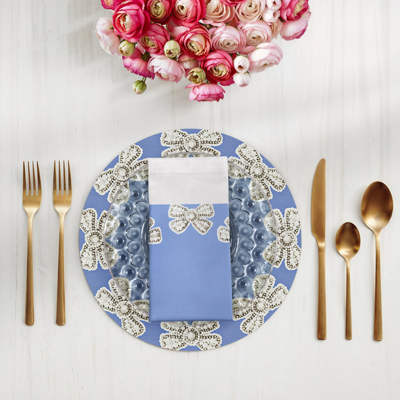 Pearl Bow Cotton Sateen Dinner Napkins, Blue