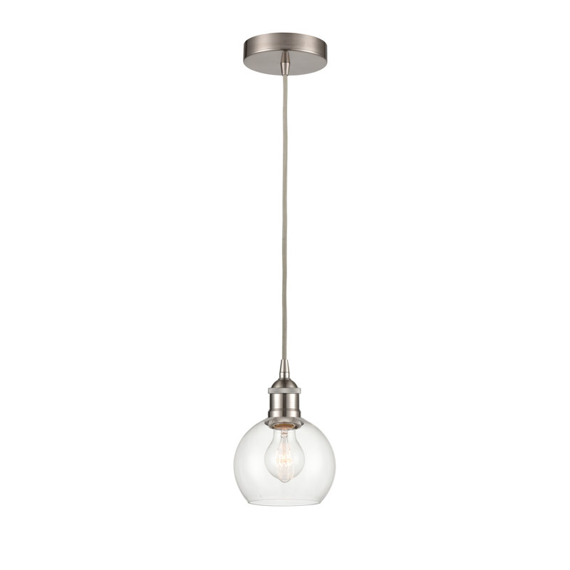Luminaire suspendu simple à 1 lumière Ralph, Transparent, H 8,88 po x l 6 po x P 6 po, Nickel satiné brossé