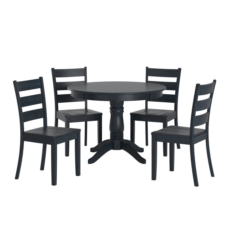 Alexa-Mae 4-Person Solid Wood Pedestal Dining Set, Antique Dark Denim
