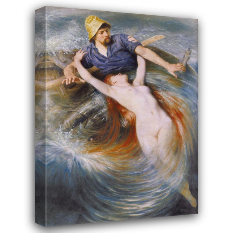 Pêcheur et sirène, H 24 po x l 17 po