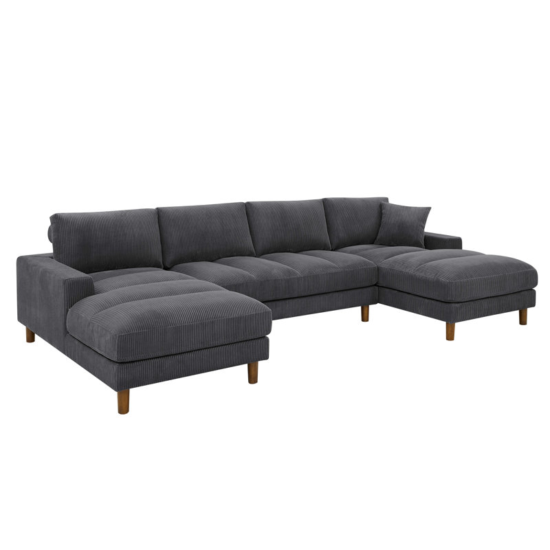 Corduroy U-Shaped Sectional Symmetrical, Dark Gray Corduroy